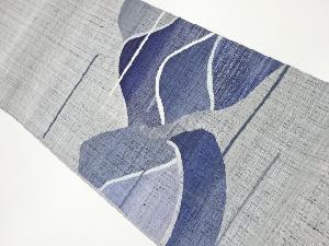 手織り紬抽象遠山に横段模様織出し袋帯